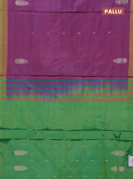 Banana pith saree purple and green with thread woven buttas and simple border