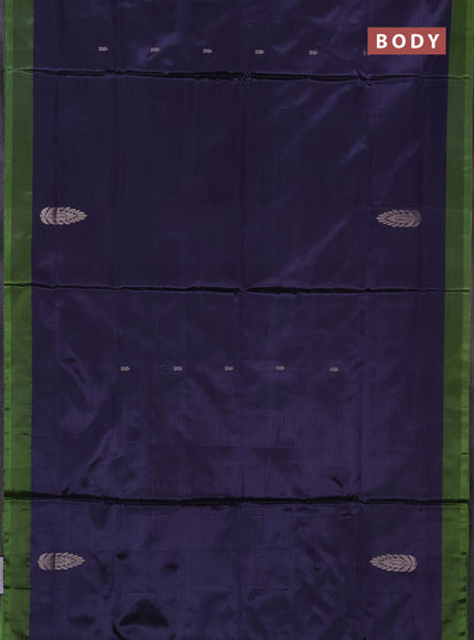 Banana pith saree navy blue shade and green shade with thread woven buttas and simple border