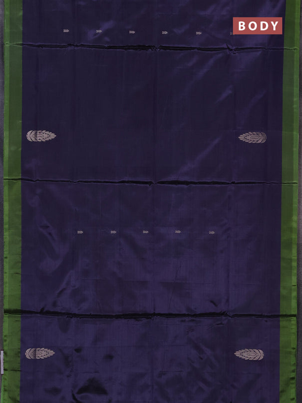 Banana pith saree navy blue shade and green shade with thread woven buttas and simple border