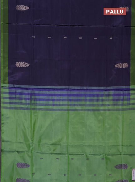 Banana pith saree navy blue shade and green shade with thread woven buttas and simple border