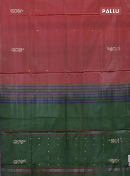Banana pith saree red shade and green shade with thread woven buttas in borderless style