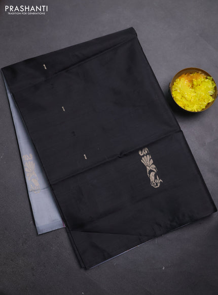 Banana pith saree black and grey shade with thread woven buttas in borderless style