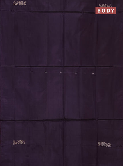 Banana pith saree dark grey and dual shade of pinkish orange with thread woven buttas in borderless style