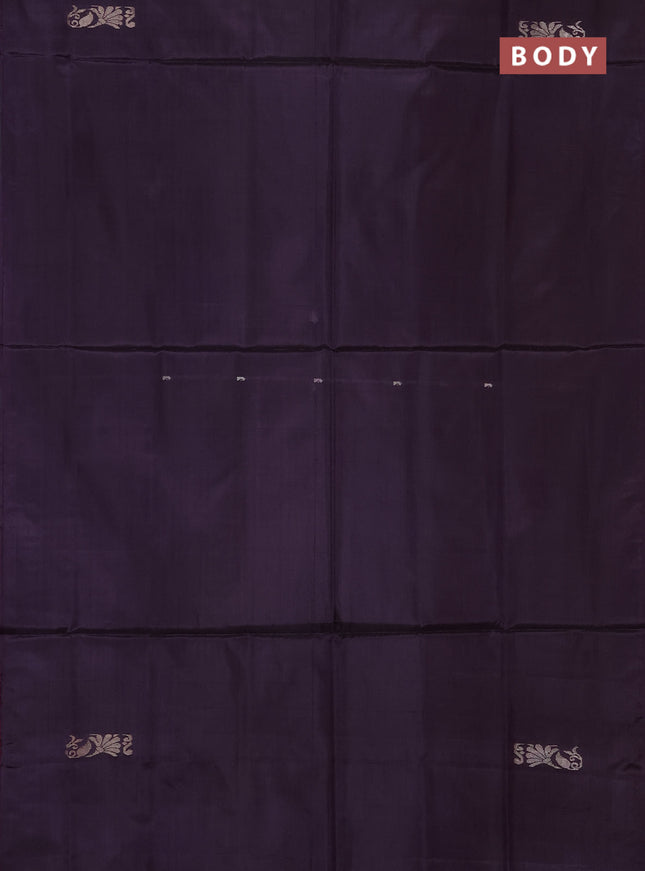 Banana pith saree dark grey and dual shade of pinkish orange with thread woven buttas in borderless style