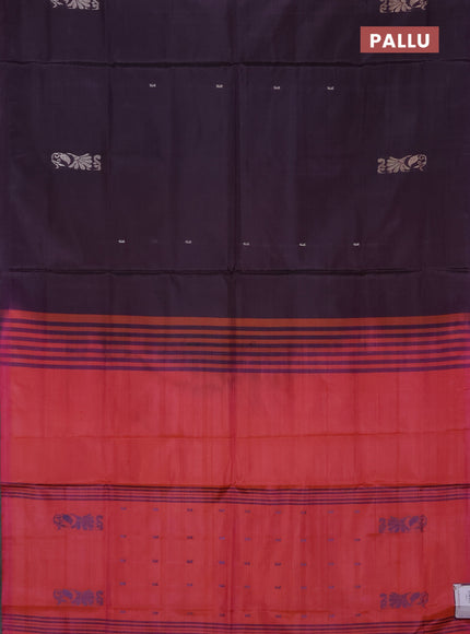 Banana pith saree dark grey and dual shade of pinkish orange with thread woven buttas in borderless style