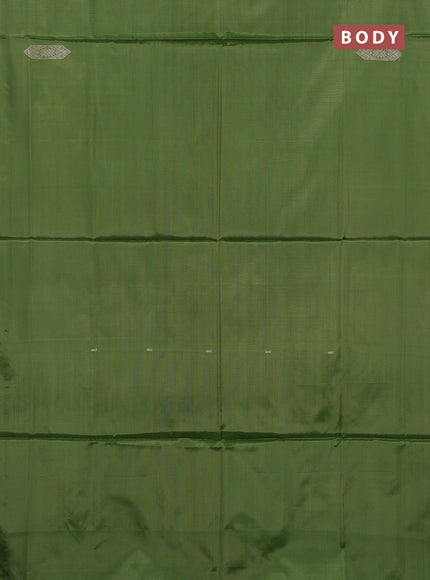 Banana pith saree mehendi green and dual shade of rust with thread woven buttas in borderless style