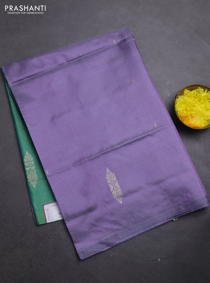 Banana pith saree violet shade and green with thread woven buttas in borderless style