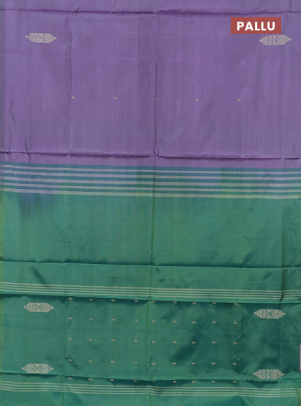 Banana pith saree violet shade and green with thread woven buttas in borderless style