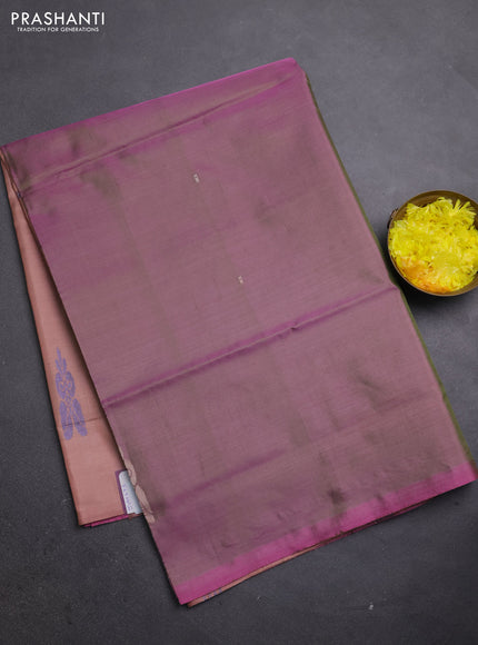 Banana pith saree pink shade and dark beige with thread woven buttas in borderless style