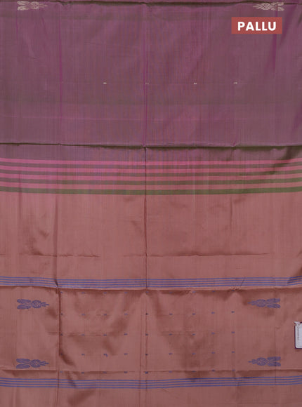 Banana pith saree pink shade and dark beige with thread woven buttas in borderless style
