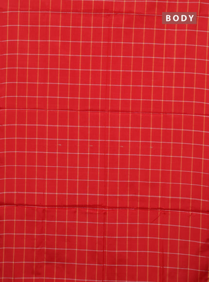 Banana pith saree red and mango yellow with allover checks & thread woven buttas in borderless style