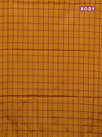 Banana pith saree mustard shade and maroon with allover checks & thread woven buttas in borderless style