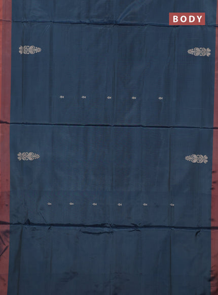 Banana pith saree peacock green and orange with thread woven buttas and simple border