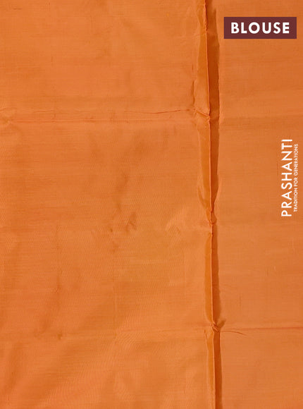 Banana pith saree peacock green and orange with thread woven buttas and simple border