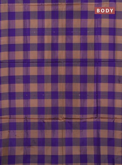 Banana pith saree beige and violet with allover checks & thread woven buttas in borderless style