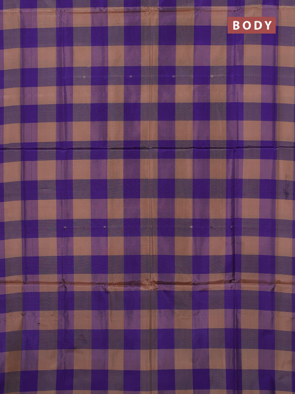 Banana pith saree beige and violet with allover checks & thread woven buttas in borderless style