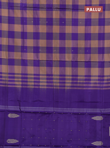 Banana pith saree beige and violet with allover checks & thread woven buttas in borderless style