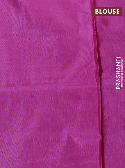 Banana pith saree dual shade of bluish orange and purple with thread woven buttas in borderless style