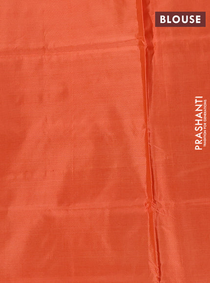 Banana pith saree peacock blue and orange with thread woven buttas and simple border