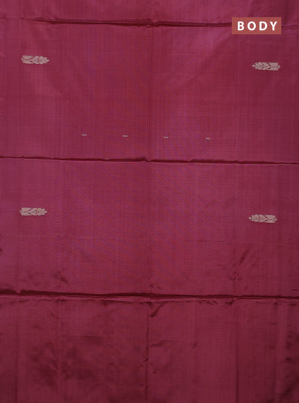 Banana pith saree maroon and green with thread woven buttas in borderless style
