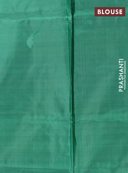 Banana pith saree maroon and green with thread woven buttas in borderless style
