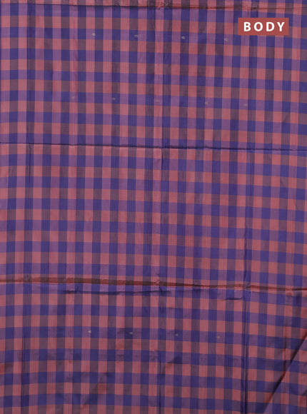 Banana pith saree peach and violet with allover checks & thread woven buttas in borderless style