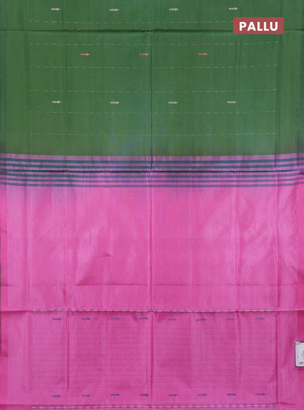 Banana pith saree green and pink with thread woven buttas in borderless style