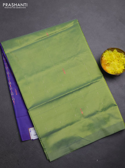 Banana pith saree green and violet with thread woven buttas in borderless style