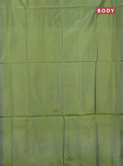 Banana pith saree green and violet with thread woven buttas in borderless style
