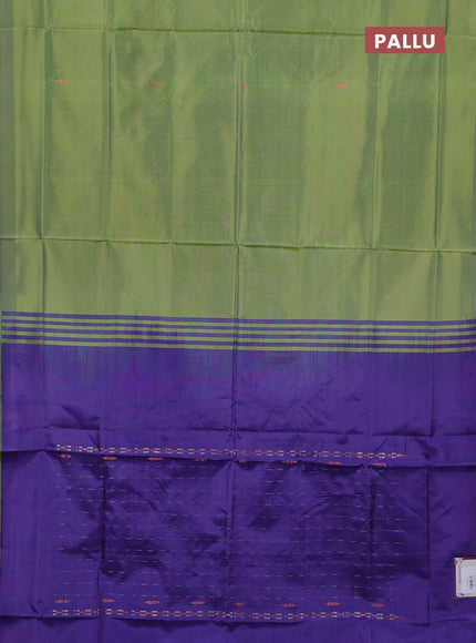 Banana pith saree green and violet with thread woven buttas in borderless style