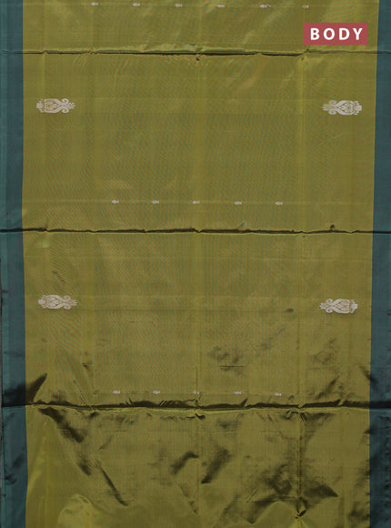 Banana pith saree mustard green and green with thread woven buttas and simple border