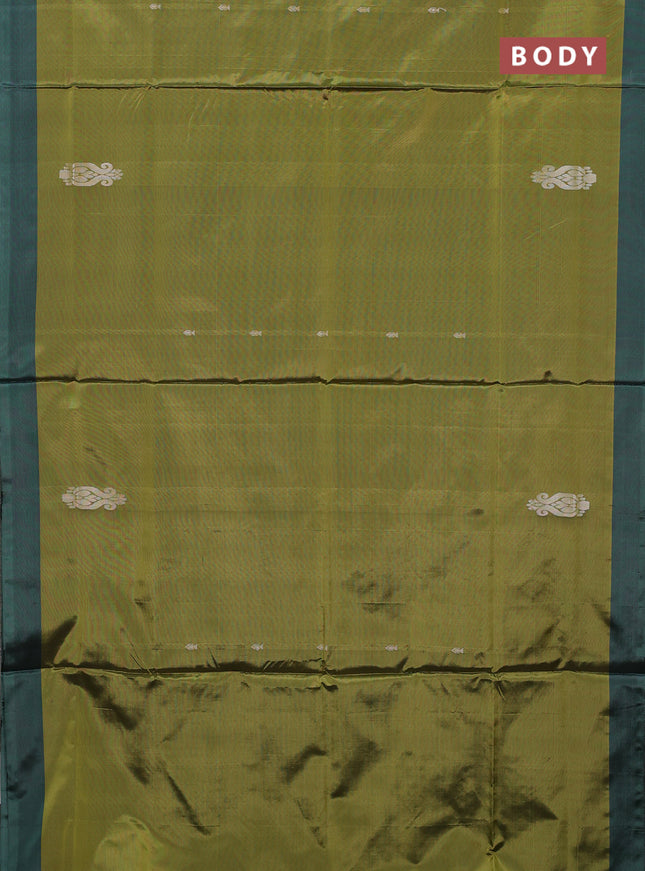 Banana pith saree mustard green and green with thread woven buttas and simple border