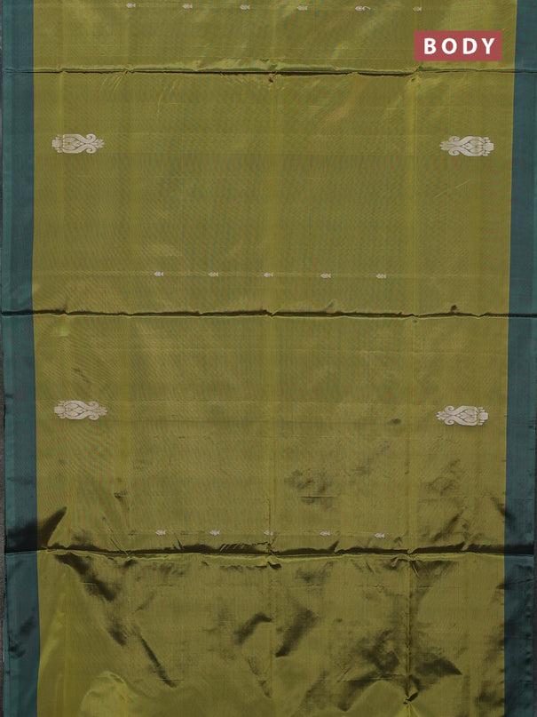 Banana pith saree mustard green and green with thread woven buttas and simple border