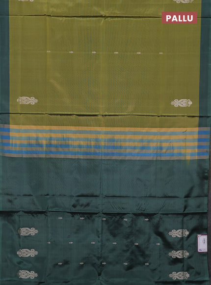 Banana pith saree mustard green and green with thread woven buttas and simple border