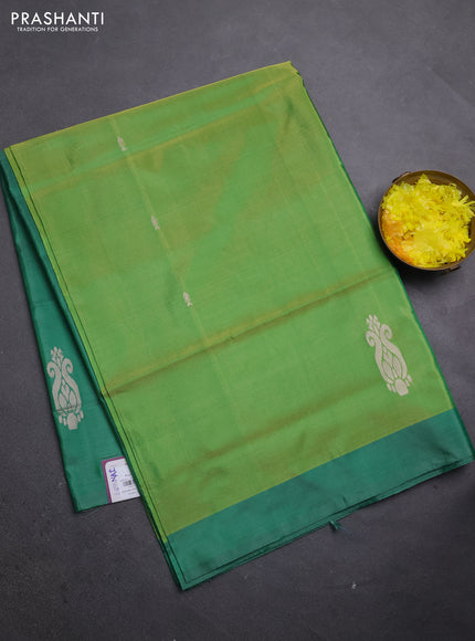 Banana pith saree light green and green with thread woven buttas and simple border