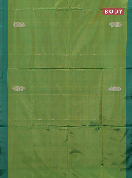 Banana pith saree light green and green with thread woven buttas and simple border