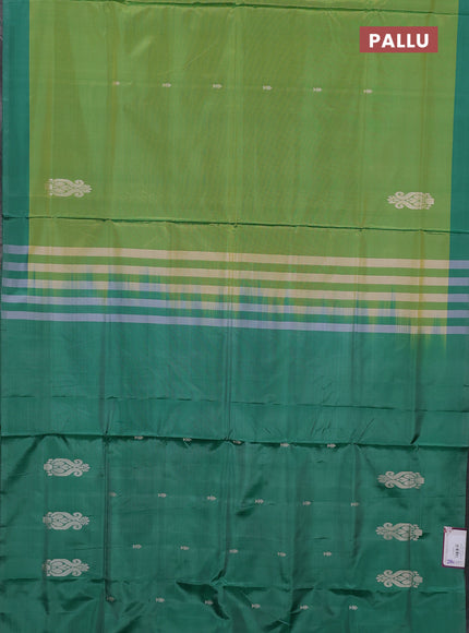 Banana pith saree light green and green with thread woven buttas and simple border