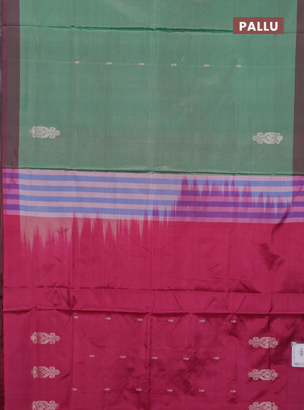 Banana pith saree green and pink with thread woven buttas and simple border
