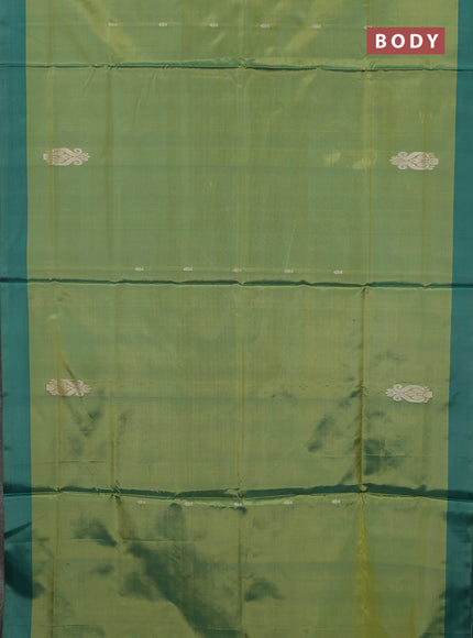 Banana pith saree light green and green with thread woven buttas and simple border