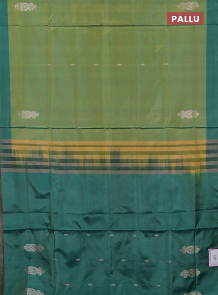 Banana pith saree light green and green with thread woven buttas and simple border