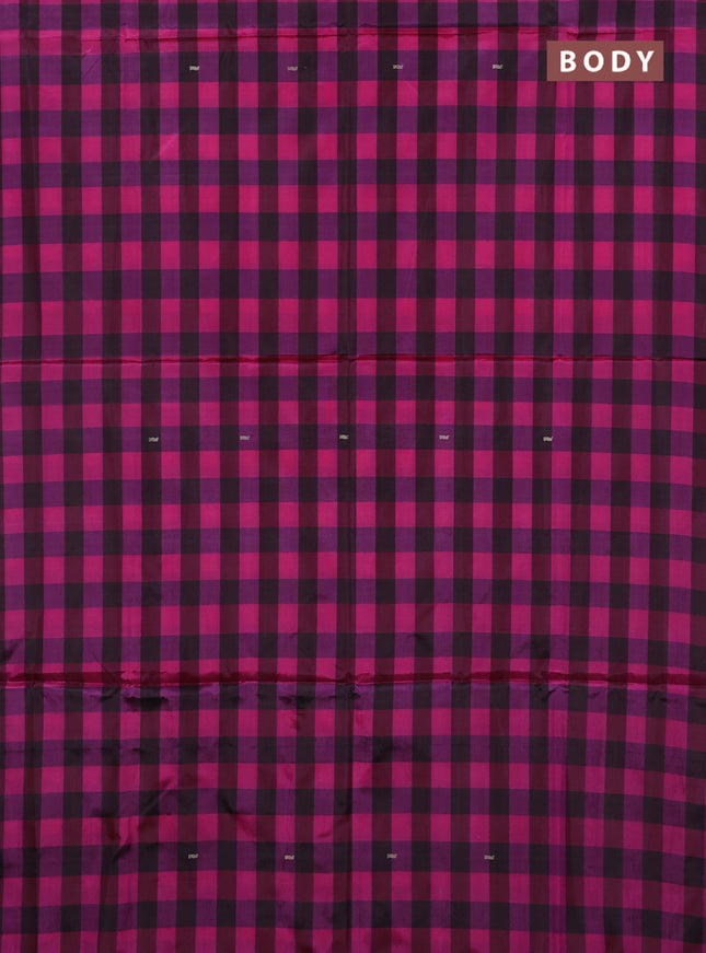 Banana pith saree maroon and pink with allover checks & thread woven buttas in borderless style