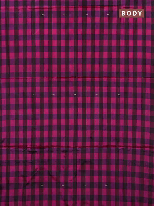Banana pith saree maroon and pink with allover checks & thread woven buttas in borderless style