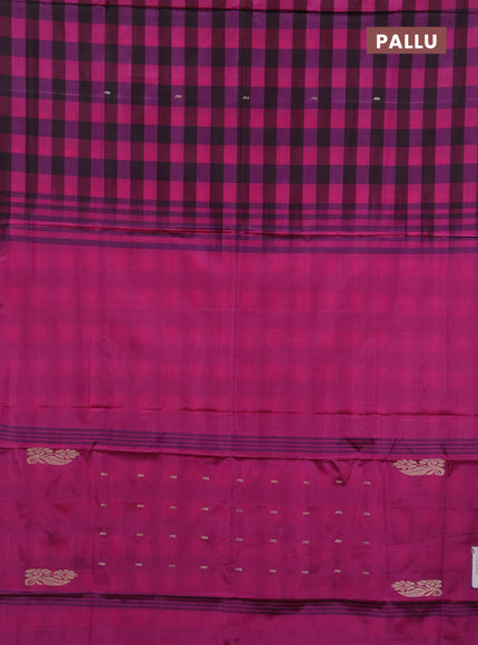 Banana pith saree maroon and pink with allover checks & thread woven buttas in borderless style