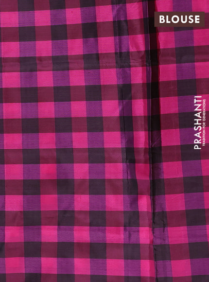 Banana pith saree maroon and pink with allover checks & thread woven buttas in borderless style