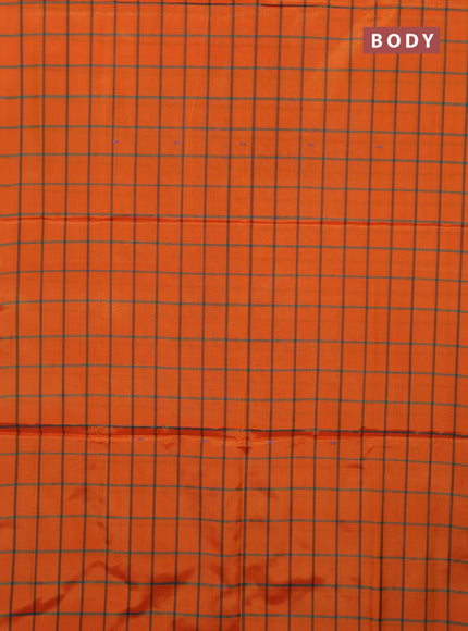 Banana pith saree orange and green with allover checks & thread woven buttas in borderless style