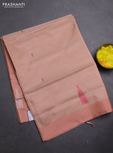 Banana pith saree peach with thread woven buttas and simple border