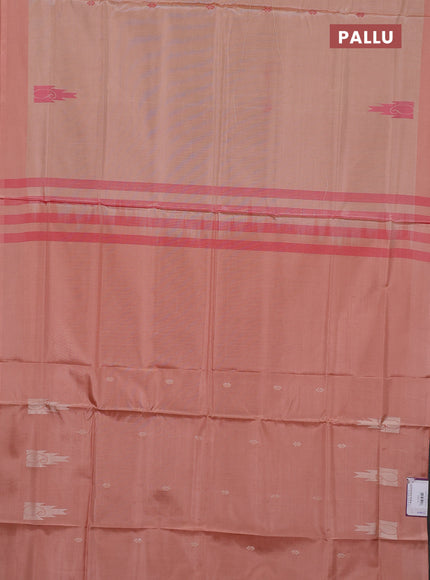 Banana pith saree peach with thread woven buttas and simple border