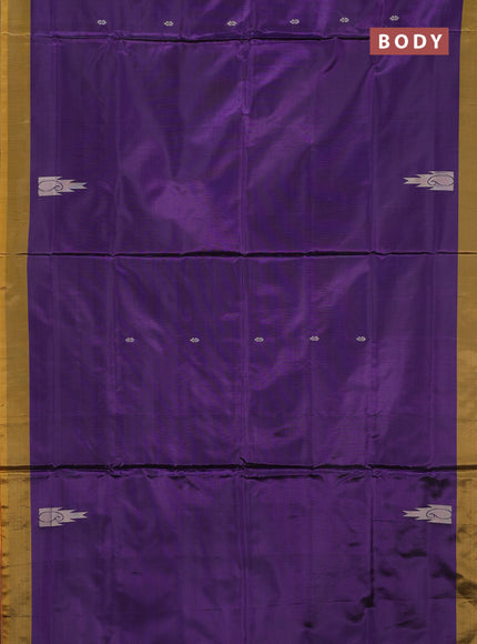 Banana pith saree violet and orange with thread woven buttas and simple border