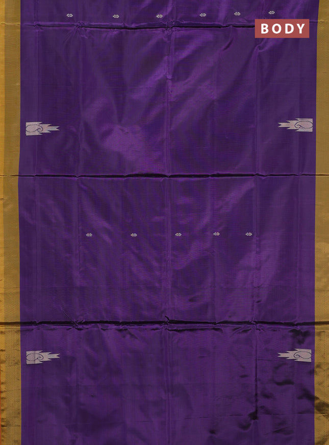 Banana pith saree violet and orange with thread woven buttas and simple border