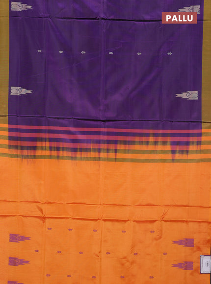 Banana pith saree violet and orange with thread woven buttas and simple border